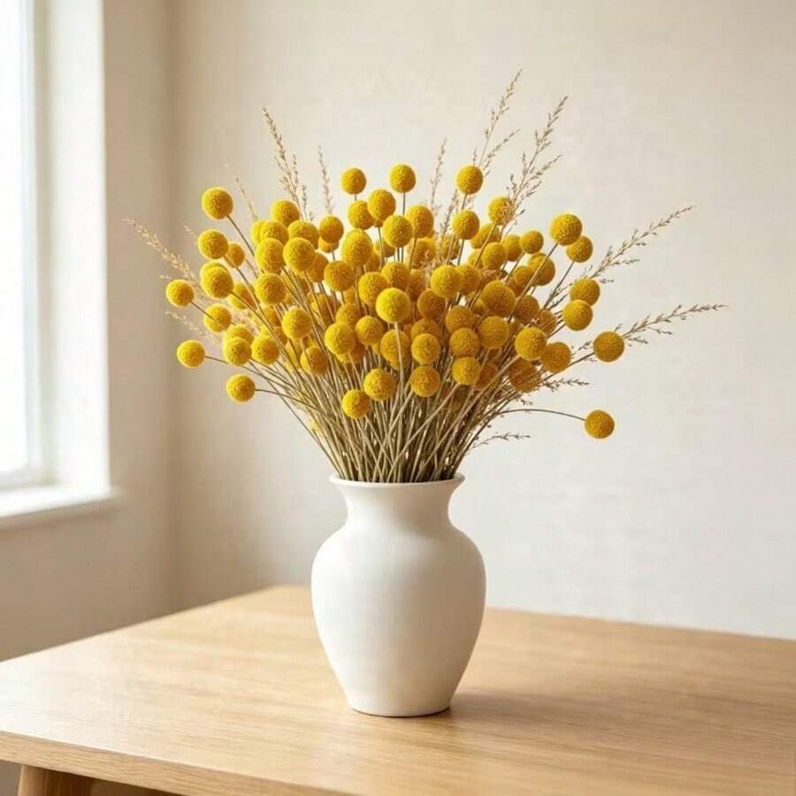 10/20/30pcs White Artificial Dried Billy Ball Bouquet - Natural Fixed Floral Decoration, Suitable For DIY, Wedding, Valentine's Day, Christmas - Durable Plastic Fake Flowers, Indoor/Outdoor Tabletop Display, Home, Office, Garden Party Decoration