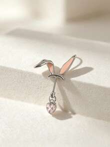 1pc Cute Sweet Pink Rabbit Ear Stud Earring, Versatile Cartilage Earring For Women (Single) - Silver - View 7