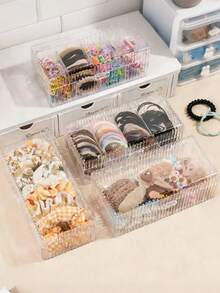1pc 4-Compartment Hair Accessory Storage Box, Divided Hair Ties Hair Clips Hair Bands Organizer Box, Desktop Jewelry Divided Storage Container, Dust-Proof Transparent Visible Hair Accessory Storage Box With Lid, Hair Accessory Organizer Box, Hair Accessory Storage Container, Hair Ties, Hair Clips, Hair Bands Divided Organizer Box - Clear - View 6