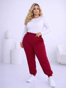 Plus Size Pants - Maroon - View 2