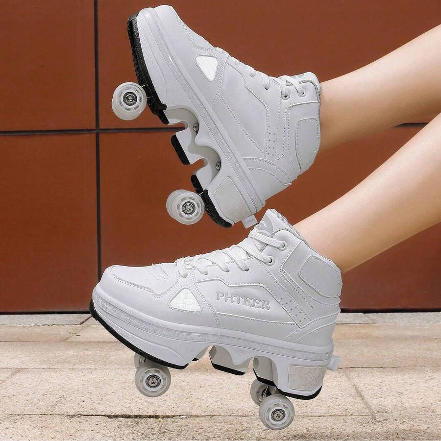 Sepatu Roda Transformasi 4 Roda Unisex, Sepatu Roda dengan Roda untuk Berjalan dan Berseluncur, Sepatu Roda Inline - Putih - View 1