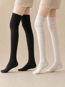 4 Pairs Women's Knee-High Socks - High Elasticity Thin Long Solid Color Polyester Yarn Tights, Suitable For All Seasons, Machine Washable, Perfect For Outdoor Casual Wear, Versatile Style With High Elasticity Material - Multicolor - View 9