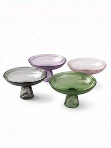 1pc Cloud Mist High Foot Tray, INS Style Gradient Asymmetrical Pattern Cloud Mist Glass High Foot Dessert Plate, Fruit Snack Bowl, Home Afternoon Tea Snack Dish - Multicolor - View 3
