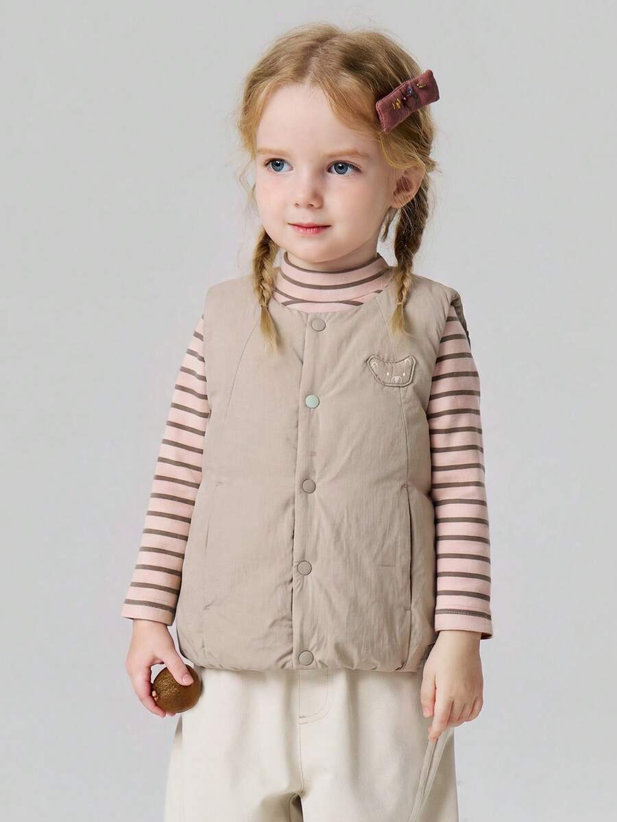 mini bala Autumn Winter Unisex Baby Padded Vest Water Repellent Antibacterial Anti‑Mite Machine Washable Outerwear - Camel - View 1