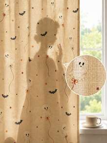 NOSBEI 2PCS Grommet Panels + 3PCS Rod Pocket Kitchen Set, Cute Halloween Ghost And Bat Faux Linen Curtains, Light Filtering, Playful Spooky Fall Window Decor - Multicolor - View 13
