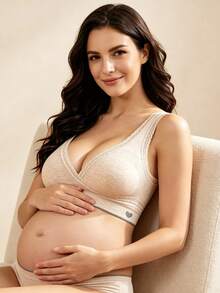 Hart & Haze 1pc Apricot Maternity Bra, Crossover Lace Trim Seamless Nursing Bra - Apricot - View 3