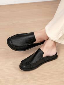 Men's Plus Size Big & Tall New Crocodile Embossed Slip-On Loafers, Backless Soft Sole Closed Toe, Business Casual Commuter Style - Black - View 5