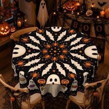 1pc,Vintage Halloween Tablecloth, Ghost Pumpkin Bat Black Cat Print Polyester Table Cover, Halloween Dining Table Decor For Kitchen, Party, Family Gathering And Holiday Home Decoration - B - View 16