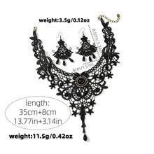 Vintage Red Rhinestone Black Lace Choker Necklace, Gothic Court Style Teardrop Pendant, Halloween Party Collarbone Necklace - Black 2 - View 2