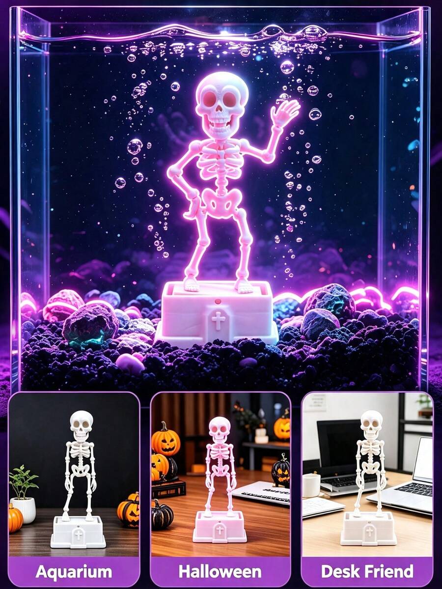 Đồ trang trí bong bóng bể cá hình bộ xương nhảy múa khớp cử động được, vật trang trí để bàn giảm căng thẳng cho người lớn văn phòng, phụ kiện cảnh quan bể cá Halloween - Nhiều màu - Xem 1