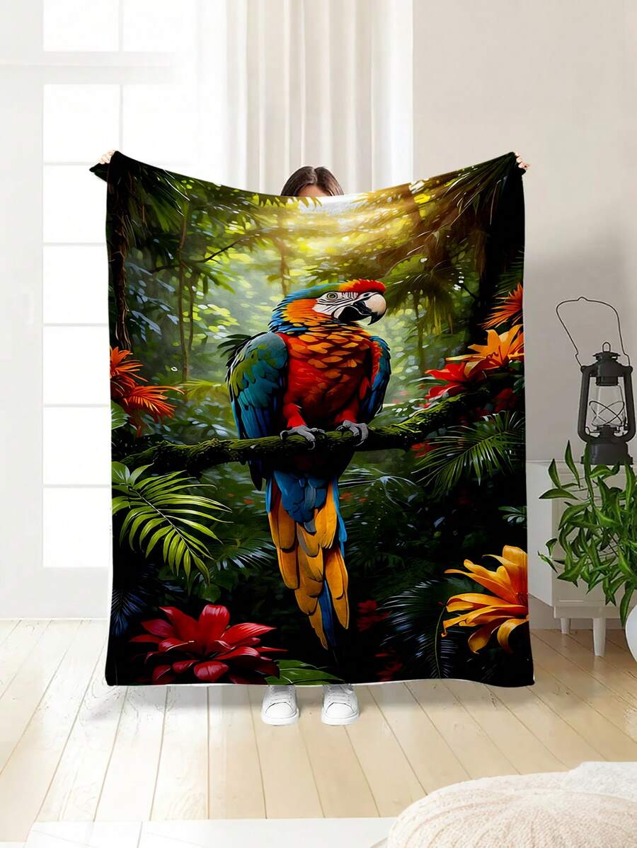 Soft And Comfortable 280gsm Blanket, Animal And Floral Print Pattern, Outdoor Camping Leisure Blanket, Multi-Purpose Blanket For Sofa, Bed And More, Suitable For Home, Picnic, Travel, All Seasons Comfort, Modern Style, Polyester, Machine Washable - Multicolor - View 1