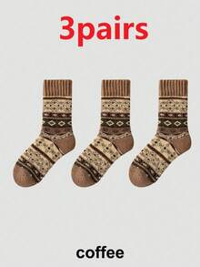 1/3/5 Pairs Vintage Thickened Wool Blend Warm Mid-Calf Socks, Suitable For Daily Wear Or Gifting, Autumn/Winter Style - Multicolor - View 16