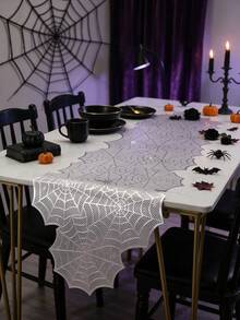 1pc Halloween Gold Hollow Spider Web PVC Table Runner, Washable Party Table Decor, Holiday Party Restaurant Dining Table Ornament, Reusable Soft Easy Storage Table Mat, Suitable For Restaurant, Homestay, Holiday, Party, Gathering, Dinner - Multicolor - View 7