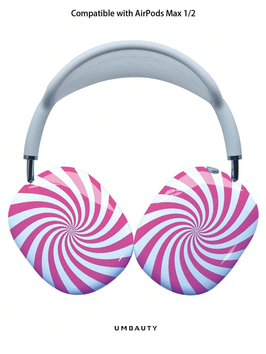 GIIPPA Glossy Hard Ear Cup Protective Cover, Pink Striped Pattern, Unisex Anti-Scratch Shell, Compatible With AirPods Max 1/2 Oval Over-Ear Headphones, Suitable For Daily Commute, Campus, Cafe, Travel, Picnic And Other Scenarios, Matching Accessories - Pink - View 1