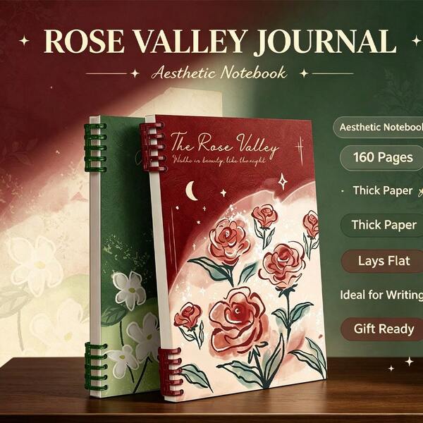 1pc Vintage Rose Spiral Notebook, Thick Inner Pages Lay Flat Notepad, Artistic Floral Cover Loose-Leaf Planner, High-Value Hardcover Writing Record Book, Minimalist Artistic Sketching Excerpt Notebook, Daily Notes Recording, Study Notes Writing, Creative Planner Creation, Inspiration Material Excerpt, Office Solution Recording, Gift Creative Choice, Back To School Season Recommendation, School Opening Season, Christmas Gift, Halloween Gift, Thanksgiving Gift
