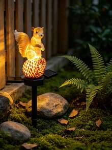 1pc Resin Pine Cone Squirrel Solar Ground Light, LED Garden Stake Light, Waterproof Outdoor Landscape Decorative Light, Suitable For Lawn, Yard, Patio, Backyard Decoration - Multicolor - View 6