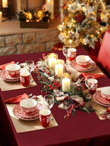 1pc Solid Color Rectangular Tablecloth, Wrinkle-Resistant Washable Tablecloth, Christmas Decoration, Indoor/Outdoor Dining, Wedding Banquet Birthday Party Home Decor - Multicolor - View 8