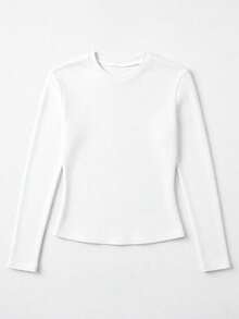 Basic Slim Fit Stretch T-Shirt For Women, Autumn Long Sleeve Crew Neck Top, Suitable For Casual And Commuting Wear - White - View 3
