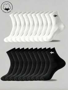 30/10/20/5/1/15 Pairs Men's Casual Cotton Mid-Calf Socks, Women's Socks, White/Black, Suitable For Winter/Autumn/Summer/Spring, Sports, Moisture-Wicking And Breathable - Multicolor - View 1