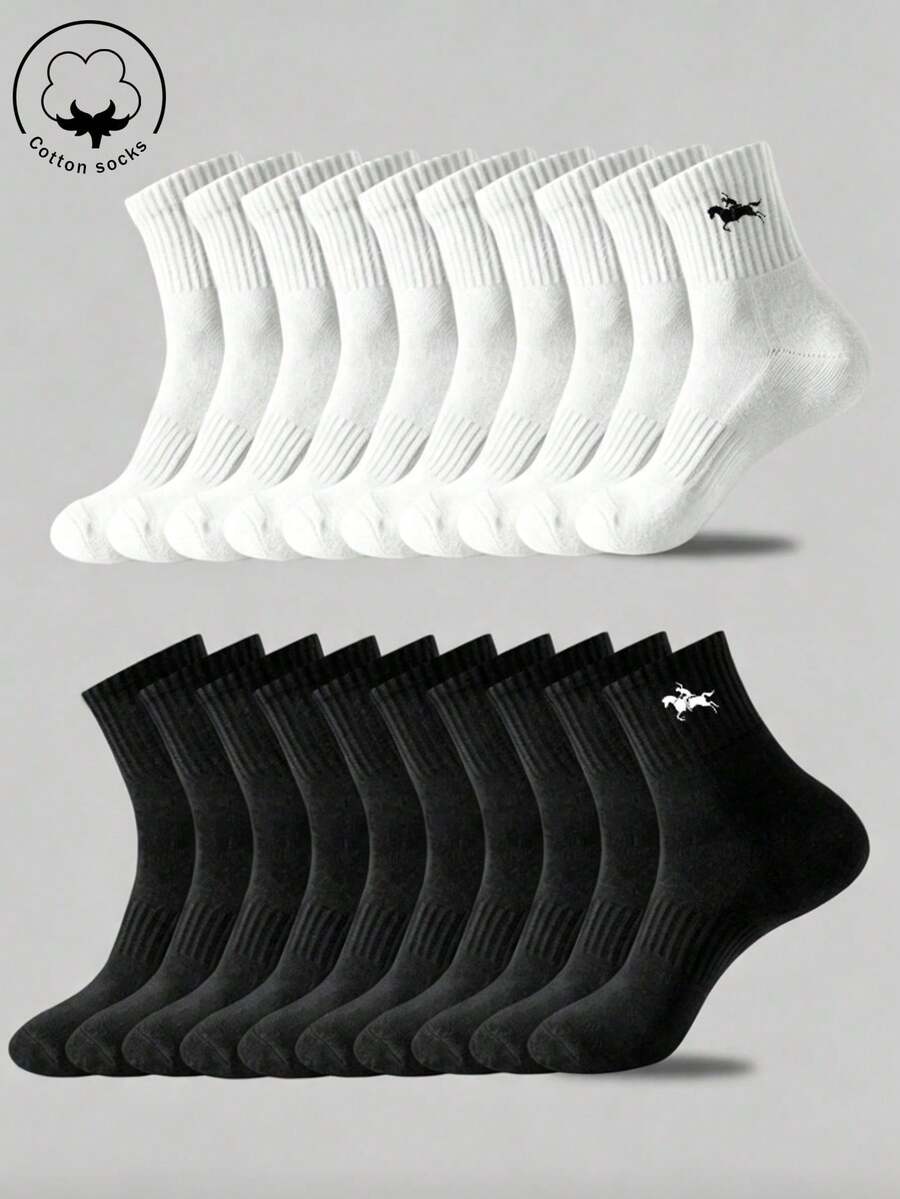 30/10/20/5/1/15 Pairs Men's Casual Cotton Mid-Calf Socks, Women's Socks, White/Black, Suitable For Winter/Autumn/Summer/Spring, Sports, Moisture-Wicking And Breathable - Multicolor - View 1