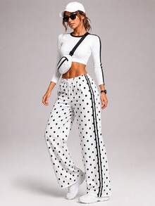 CZRLHYT Women's Loose Straight Leg Pants, Drawstring Waist, Suitable For Outdoor Hiking, Running, Travel And Sports, Daily Wear, Autumn Style - Black and White - View 2