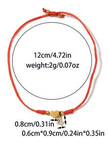 1pc European & American Style Stainless Steel 18K Gold Plated Heart-Shaped Rhinestone & Number Red String Bracelet, Women's Gift, Daily Accessory - Gold - View 12