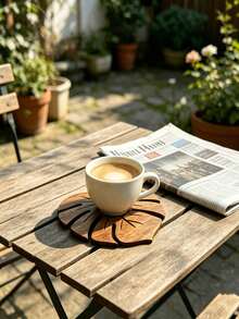 1/2/4pcs Natural Wooden Monstera Leaf Coaster Set, Heat Resistant Non-Slip Coffee & Beverage Cup Mat, Coffee Bar Tabletop Decor Protective Pad, Ideal Gift For Christmas And Thanksgiving - Multicolor - View 6