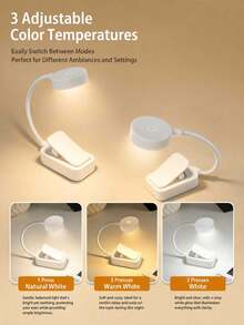 4pcs 4-LED Black/White Clip-On Book Light, Eye-Care Reading Lamp, 3 Color Temperatures, Dimmable, Mini Portable Clip-On Reading Light (Battery Not Included) - Multi-color - View 4
