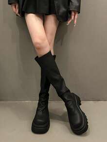 2025 New Boots Tall Boots Thick Sole Boots Mid-Calf Boots - Black - View 6