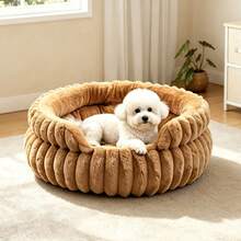 Round Cat Bed With Notch, Warm And Breathable, Fluffy And Soft, Suitable For All Seasons, Solid Color, Small Pet Bed/Cat Bed, Winter Warm Pet Bed. Cat Bed, Dog Bed - Multicolor - View 1