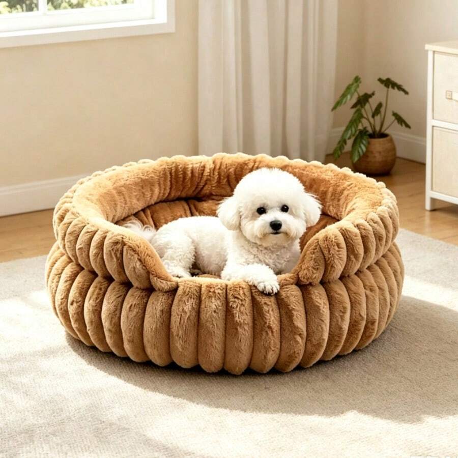 Round Cat Bed With Notch, Warm And Breathable, Fluffy And Soft, Suitable For All Seasons, Solid Color, Small Pet Bed/Cat Bed, Winter Warm Pet Bed. Cat Bed, Dog Bed - Multicolor - View 1
