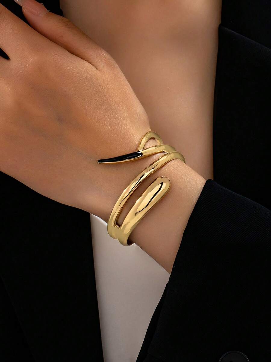 1 buah Gelang Wanita Bentuk Tetesan Air Geometris Lancip Berwarna Hitam Berlapis Emas dengan Hiasan Minyak Buatan, Modis untuk Halloween, Serbaguna, dan Dapat Disesuaikan - emas hitam - View 1