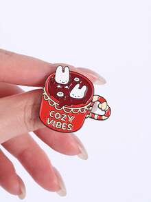 Warm Hot Cocoa Cup Brooch Cute Animal Marshmallow Pattern Backpack Jacket Decorative Pin - Multicolor - View 6