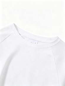 Autumn/Winter Ribbed Cotton Long Sleeve Top For Girls, Casual Sporty College Style - White - View 5