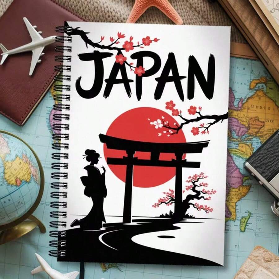 1pc Japanese Style Spiral Notebook - Cherry Blossom & Mount Pastel Design, Travel Women Student Office Elegant Landscape Art Gift Student Planner, Artistic Cover Design, Exquisite Craftsmanship, Japanese Theme & Design Daily Journal Recording Classroom Notes Office Memo Portable Writing Notebook, Suitable For Professionals, Students & Office Use - Perfect Gift Choice, Artistic Cover Design - One Book (50 Pages, 100 Pages) - View 1