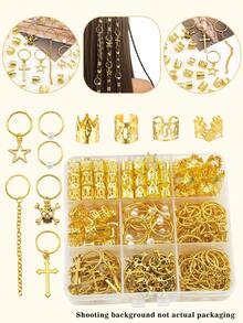 66pcs Cross&Skull Star Chain Decor Hair Ring,Dreadlocks Beads Clips Hair Accessories For Braids For Halloween Party(Without Box) - Gold - View 1
