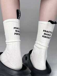 1 Or 2 Pairs Couple Letter Logo Mid-Calf Socks, European And American Style Spring/Summer Black And White Sports Socks - White - View 8