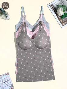 3pcs/Pack Seamless Ditsy Floral Camisole Tank Tops For Women, Elastic Comfortable With Padded Cups, Innerwear & Outerwear - Multicolor - View 1