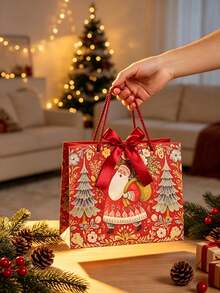 Christmas Gift Bags With Handles, 1 Set S/M/L Assorted Sizes Heavy-Duty Thick Paper Gift Bags With Ribbon, Classic Red & Green Christmas Tree Design, Holiday Party Favor Bags And 2027 New Year Gift Wrapping Supplies - Multicolor - View 3