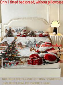 1PC Christmas Theme Fitted Sheet (Only Fitted Sheet, No Pillowcase), Santa Claus, Christmas Tree, Reindeer Print Fitted Sheet, Soft And Comfortable 100% Polyester Fabric, Suitable For Bedroom, Guest Room, School Dormitory Fitted Sheet, Easy To Remove And Machine Washable, All Season Mattress Protector - Multicolor - View 3