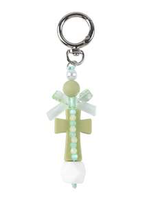 Cute Macaron Cross Beaded Keychain, Transparent Bow Pearl Bag Charm, Y2K Dopamine Color Backpack Pendant Accessory For Women - 2893 - View 14