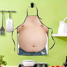 1PC Funny Beer Belly Print Apron - Realistic Abdomen Design, Durable Kitchen Apron, Suitable For Cooking, Brewing, Parties - Perfect Gift For Home Cooks And Beer Lovers - Easy To Clean Apparel, Holiday Kitchen Decor, Playful Kitchen Supplies, Sturdy And Affordable, Party Host Essential - Multicolor - View 8