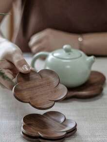 1 Black Walnut Coaster, Teapot Mat, Heat-Resistant, Coffee Coaster, For Table Decoration, Restaurant, Kitchen, Living Room, Bohemian Style Kitchen And Living Room Decor Table Coaster, Holiday Gift - Multicolor - View 5