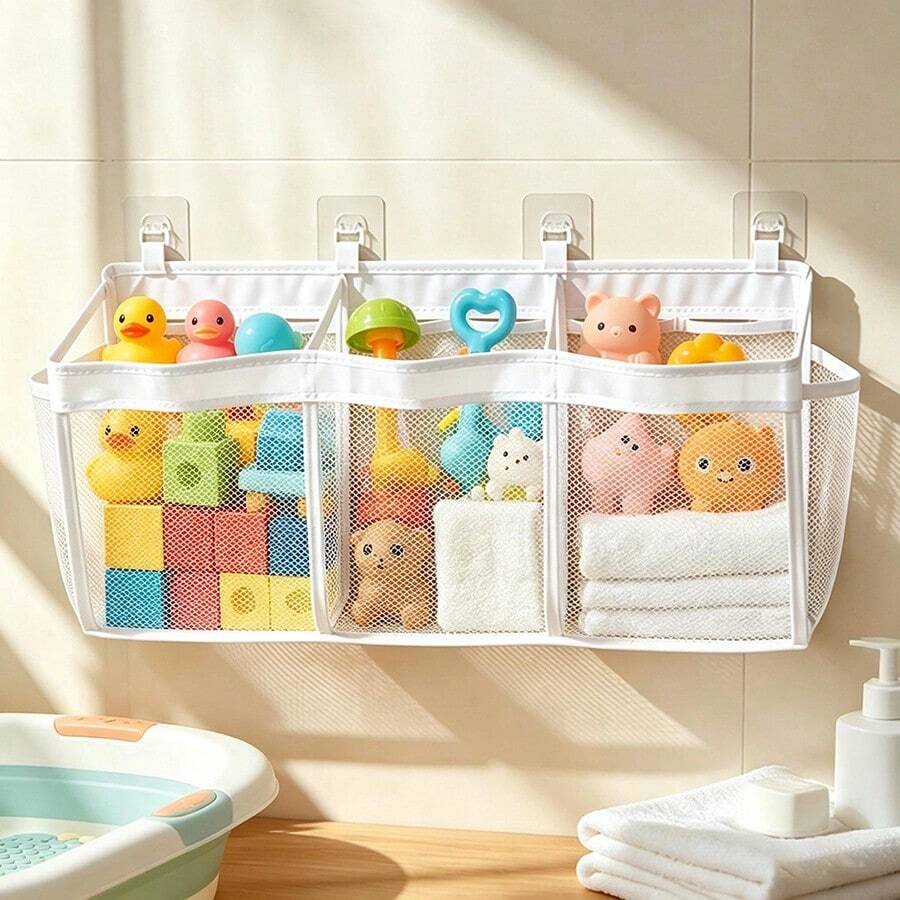 1pc Baby Bath Toy Storage Hanging Bag, Large Capacity Wall-Mounted Storage Organizer For Bathroom Supplies - Multicolor - View 1