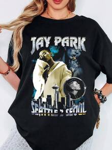Jay Park Seattle 2 Seoul Graphic T Shirt Retro Rapper City View Tee - 黑色 - 查看 1