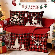 4pcs/1pc Red & Black Plaid Christmas Winter Pattern Pillow Case, Single-Sided Printed Pillow Case, Suitable For Living Room, Bedroom, Home Decor, All-Season Pillow Case - Multicolor - View 2
