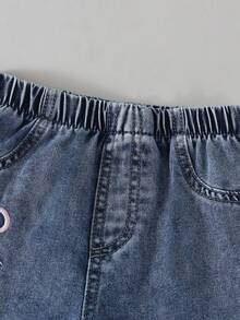 Quần jeans thêu nơ thời trang thường ngày cho bé gái - Màu xanh lam - Xem 5