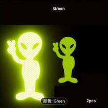 2pcs Neon Reflective Safety Stickers, Fun Alien Design - Suitable For Cars, Bicycles, Motorcycles, Backpacks - Night Visibility Decals, Durable Adhesive, Long-Lasting Reflection, Perfect For Vehicle Owners - Multicolor - View 3