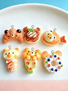 10/20/100pcs Realistic Bear Bread Resin Charms, Cream Glue Pendant Decor DIY Handmade Keychain Bag Charm Accessories Ornament - Multicolor - View 2