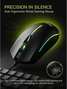 Acer Mouse Berkabel, Desain Ergonomis, Penggunaan Bisnis & Kantor, Desain Senyap, Universal untuk Penggunaan Optik dan Gaming, OMW020 - View 2